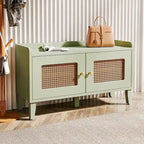 Wood 2-Tier Entryway Shoe Cabinet Bench with Doors for Living Room