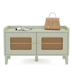 Wood 2-Tier Entryway Shoe Cabinet Bench with Doors for Living Room