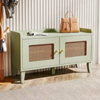 Wood 2-Tier Entryway Shoe Cabinet Bench with Doors for Living Room