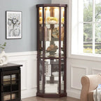 Corner Glass Cabinet Lighted Curio Cabinet Corner Display Case, Antique collection, Wine, Bar Glass Storage Light Included