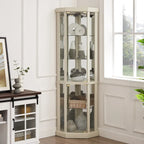 Corner Glass Cabinet Lighted Curio Cabinet Corner Display Case, Antique collection, Wine, Bar Glass Storage Light Included