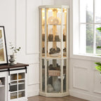 Corner Glass Cabinet Lighted Curio Cabinet Corner Display Case, Antique collection, Wine, Bar Glass Storage Light Included