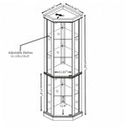 Corner Glass Cabinet Lighted Curio Cabinet Corner Display Case, Antique collection, Wine, Bar Glass Storage Light Included