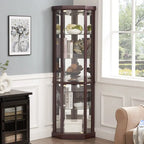 Corner Glass Cabinet Lighted Curio Cabinet Corner Display Case, Antique collection, Wine, Bar Glass Storage Light Included