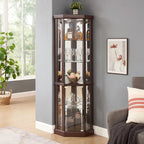 Corner Glass Cabinet Lighted Curio Cabinet Corner Display Case, Antique collection, Wine, Bar Glass Storage Light Included