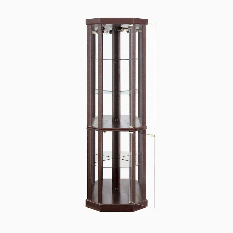 Corner Glass Cabinet Lighted Curio Cabinet Corner Display Case, Antique collection, Wine, Bar Glass Storage Light Included