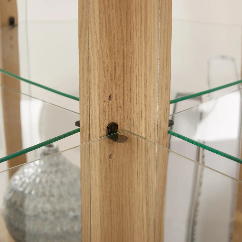 Corner Glass Cabinet Lighted Curio Cabinet Corner Display Case, Antique collection, Wine, Bar Glass Storage Light Included