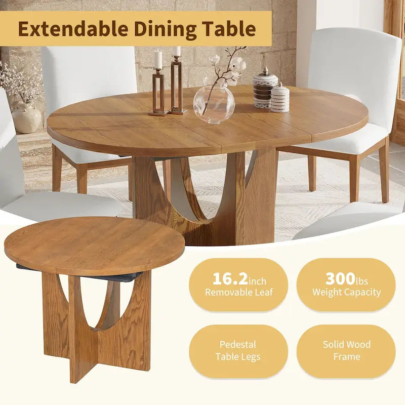 Modern 5-Piece Extendable Round Dining Table Set with 16.2inch Removable Leaf for Small Places