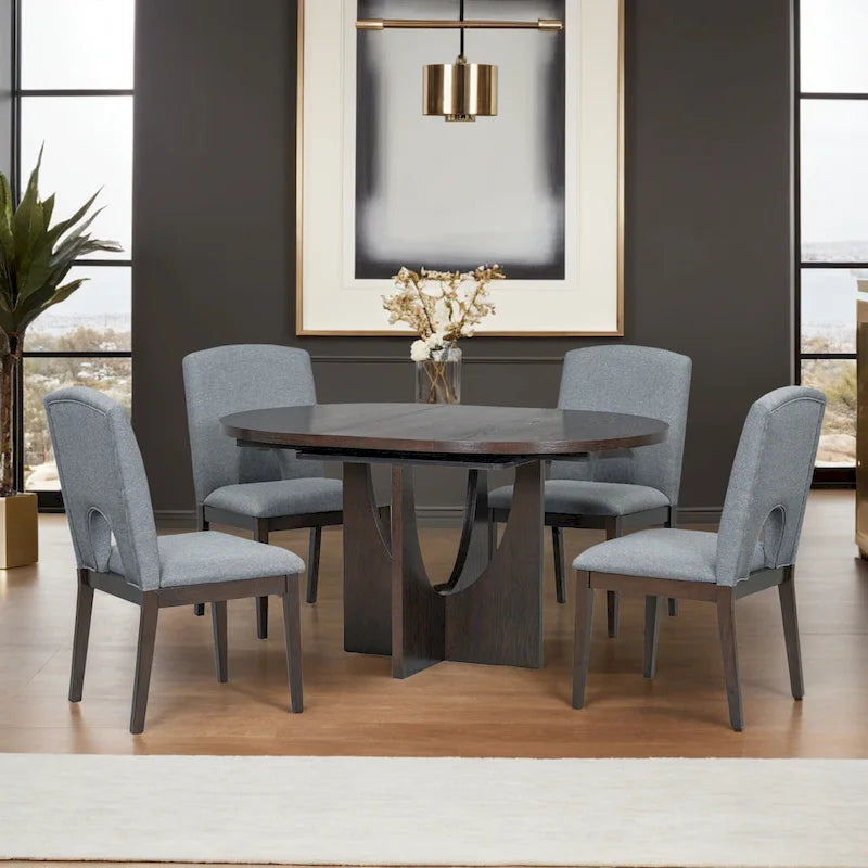 Modern 5-Piece Extendable Round Dining Table Set with 16.2inch Removable Leaf for Small Places